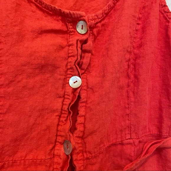 Lungo Larno 100% linen coral pink sundress button up pockets belt summer medium - Picture 4 of 11
